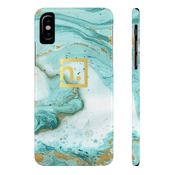 Aqua Marbled Logo Slim Phone Cases